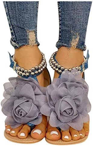 סנדלים-נשים של פרח סנדלי בוהמיה החוף מזדמן אופנה ריינסטון נוחות שטוח נעליים
