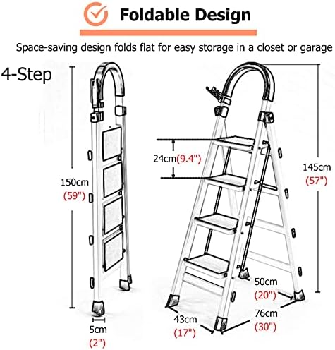 סולמות, מתקפלים סולם 4 שלבים למטבח ביתי, סולמות שרפרפים צוללים אנטי-החלקה קלים עם מחזיק כלים ומעקות בטיחות,