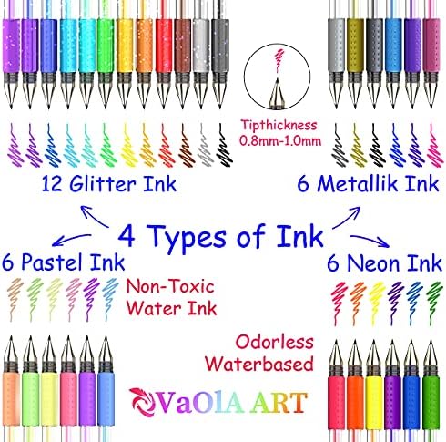 עטים ג'ל צבעוניים של Vaola ​​Art - סטים של 24, 30, 36 ו 48 ג'ל