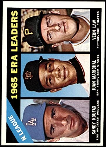 1966 Topps 221 NL ERA מנהיגים Sandy Koufax/Juan Marichal/Vern Law Dodgers/Pirates/Giants Ex/MT Dodger