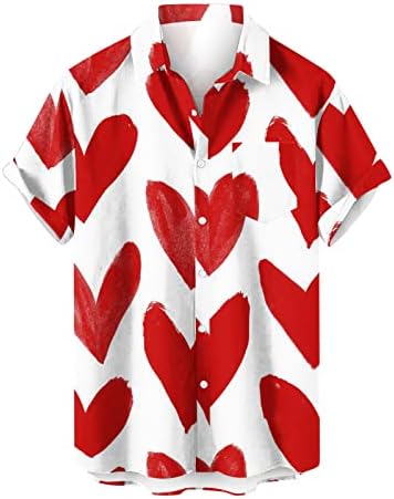 חולצות T לגברים חג האהבה מודפסת חולצת כיס אחת מזדמנת כיס מודפס רופף חוף חוף הוואי חולצות חולצות