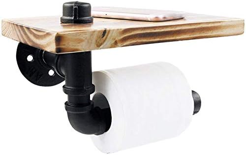 מחזיק מגבת נייר SCDZS - מחזיק נייר טואלט עם מדף מעץ אחסון קיר מתכת אחסון צינור ברזל קולב רצועה