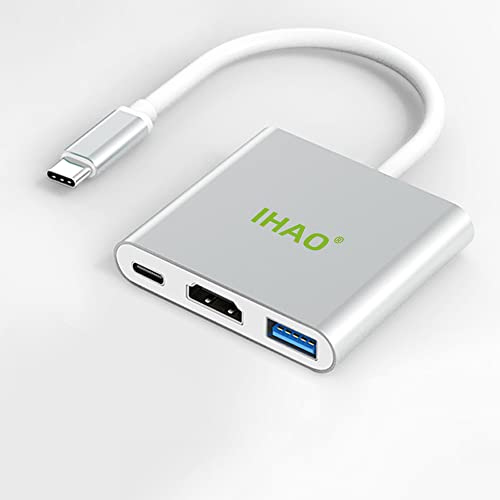 IHAO 3in1 יציאות רב-רב דונגל USB סוג C ל- HDMI 4K HD/ USB 3.0 העברת נתונים מהירה העברת 5GBPS/ PD