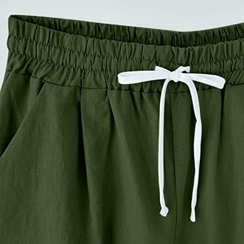 נשים כושר יוגה אימון מכנסיים אופנה כותנה פשתן 5 מכנסי טרנינג שרוך אלסטי מותניים דקים מכנסיים מטען
