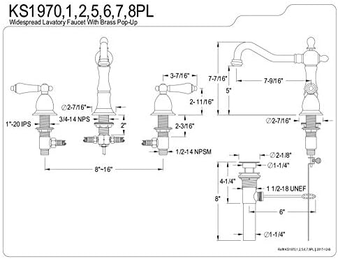NUVO ES1972PL אלמנטים של עיצוב בולטימור 2-ידית 8 עד 14 ברז לשירותים נרחב עם קופץ פליז, 7-1/2 , פליז מלוטש