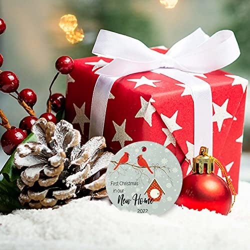 ג ' ינטריפון חג המולד הראשון בביתנו 2022 עץ חג המולד שלג בית אדום ציפור קישוט מתנה לזוג טרי חדש בית עגול קרמיקה