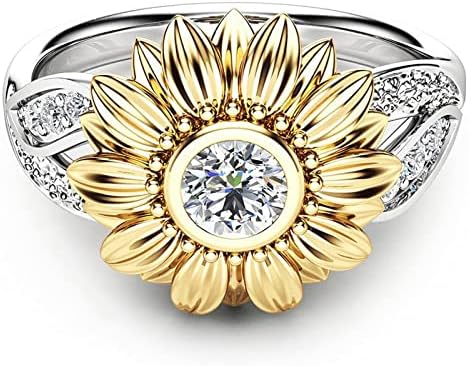 טבעת פרחים כסוף טבעת פרחונית עגולה מעוגלת ביהלום חמניות של חג האהבה מתנה קישוטים ולנטיין לעץ עץ ולנטיין