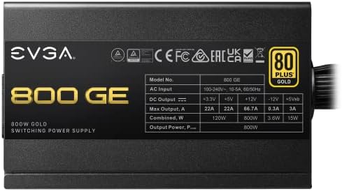EVGA 800 GE, 80 פלוס זהב 800W, מצב אקו, אחריות לחמש שנים, אספקת חשמל 200-GE-0800-V1