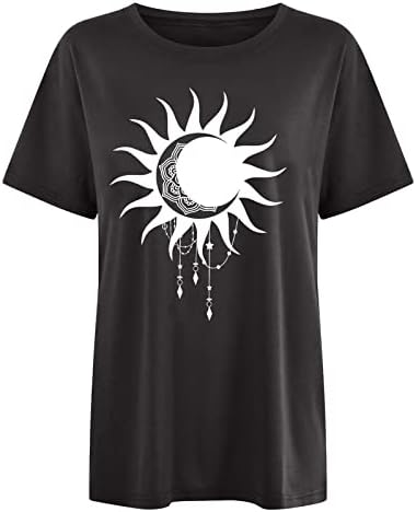 צמרות קיץ וינטג 'לנשים ירח ושמש מודפסות חולצות טקס צווארון שרוול קצר בנות 2023 חולצות טוניקה גדולות