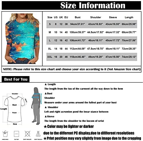 אופנה לנשים צוואר עגול מזדמן 3/4 שרוול רופף חולצת טריקו מודפסת