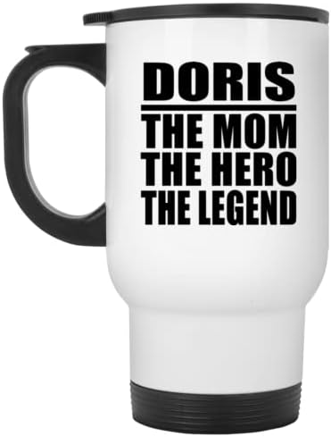 מעצב את דוריס האמא הגיבור האגדה, ספל נסיעות לבן 14oz כוס מבודד מפלדת אל חלד, מתנות ליום הולדת יום הולדת