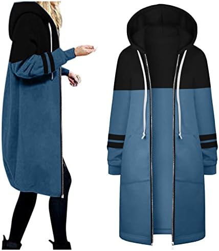 מעילי אופנה לנשים חמים לנשים קפוצ'ונים רוכסן סווטשירט סווטשירט סווטשירט ז'קט מעיל כיס ארוך