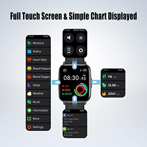 Smart Watch, 1.69 '' HD מסך מגע מלא שעון חכם לטלפונים אנדרואיד ו- iOS, גשש כושר אטום למים IP68 עם שעוני