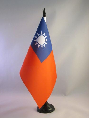 דגל AZ דגל טייוואן דגל 5 '' x 8 '' - דגל שולחן טייוואני 21 x 14 סמ - מקל פלסטיק שחור ובסיס