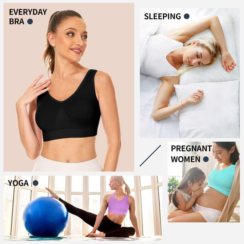 חזיית נוחות בסטנה, 2 חבילות רפידות נשלפות חלקות חזיות שינה, חזיית יוגה, חזיות ספורט לנשים