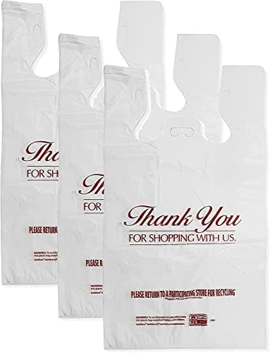 KOVOT-חבילה של 100 שקיות קניות פלסטיק בתפזורת-תודה על קניות איתנו-שקיות חולצה לבנות בגודל 21X12 אינץ