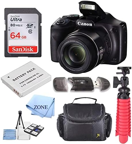 Canon PowerShot SX540 HS 20.3MP מצלמה דיגיטלית עם זום אופטי 50X + 64GB DELUX ABSERONY BUNDLE