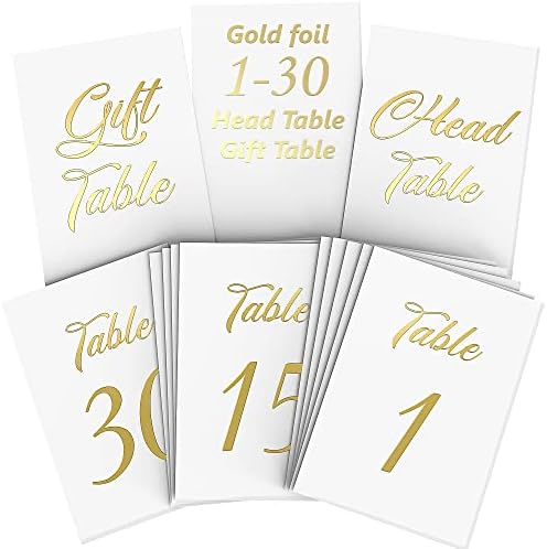 10 מארז זהב שמורות סימני שולחן & מגבר; מספרי שולחן זהב 1-30 עבור מסעדת מסיבת קבלת חתונה - מספרי שולחן חתונת רדיד