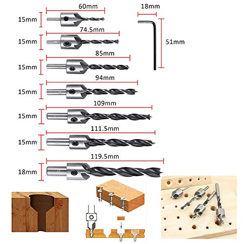 Yeezugo 23-חבילות עץ עץ Chamfer Canpersink Scrient, 6 יחידות 1/4 Hex 5 חליל 90 מעלות חתיכות מקדחה של