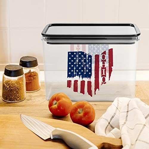 בציר אוהיו מדינת אמריקה דגל אחסון מכולות ברור פלסטיק תיבת עם מכסים לשימוש חוזר פחי מטבח דגנים חטיפים