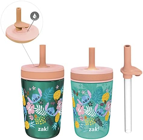 זאק מעצב את סט כוסות דיסני לילו וסטיץ ' קלסו, מכסה בורג חסין דליפות עם קש, צרור לילדים כולל כוסות