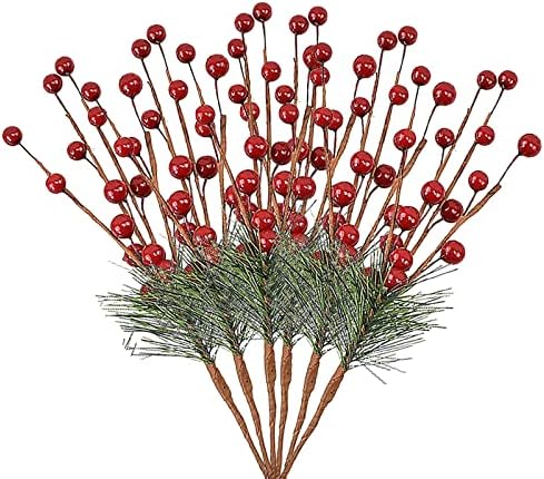 DEKIKA מתנות דקורטיביות מעודנות לחג המולד, 12 יחידות פירות יער אדומים מלאכותיים בורדו אדום פירות יער בוחר ענפי
