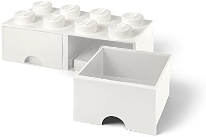 חדר מגירת לבנים של קופנהגן, 8 ידיות, 2 מגירות, קופסת אחסון הניתנת לערימה, לבן