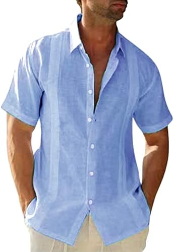 גברים של קצר שרוול כותנה פשתן חולצות קל משקל קיץ כפתור למטה חולצה רגיל טרופי חג חוף חולצה