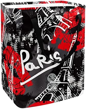 מגדל אייפל בפריז עם שפתיים אדומות הדפס סל כביסה מתקפל, סלי כביסה עמידים למים 60 ליטר אחסון צעצועי כביסה לחדר