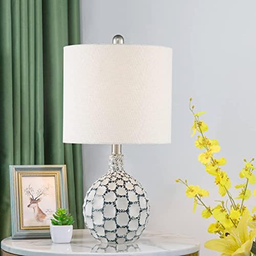 מנורת שולחן קרמיקה של Maxax, מנורת מיטת מיטה עמומה 3-כיוונית מנורה שידת לילה עם מלון תוף לבן לסלון, חדר