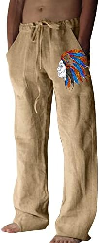 Miashui Star Boy Mens Mens אופנה כותנה מזדמנת וכיס מודפס תחרה למעלה מכנסיים בגודל גדול מכנסיים מדפיסים מעט