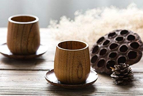 עץ תה כוסות למעלה כיתה טבעי מוצק עץ תה כוס 4 חבילה,עץ ספלי תה קפה ספל יין ספל לשתיית תה קפה