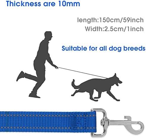רצועת כלבים רפלקטיבית של קובי עם ידית מרופדת, רצועת כלב ניילון 5 רגל עם אמצעי מתכת אמצעי מתכת