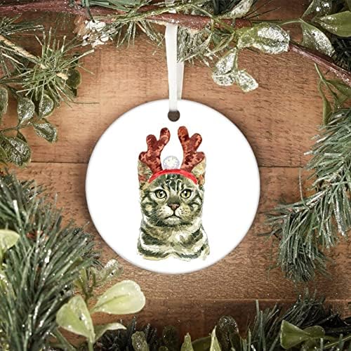 חיות מחמד עם קרניים קישוטי עץ חג המולד, החג שמח חתול קרמיקה קישוט, חתול עם קרניים קישוט, לחיות