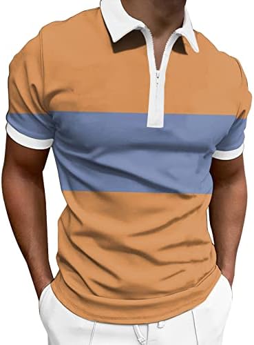 חולצות פולו קיץ XXBR לגברים, 2022 רוכסן גברים שרוול קצר שרוול קצר גולף טלאי צבע טלאי בלוק חולצה