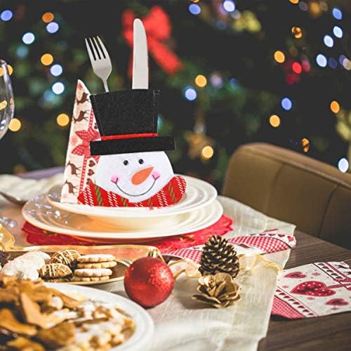 Besportble 2 pcs מחזיקי כלי שולחן חג המולד קבעו איש שלג סכינים ושקיות מזלג מכסה כלי סכום לכלי כסף לקישוטים