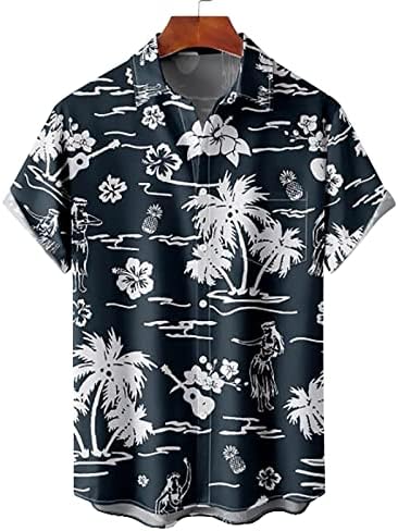 XXBR Mens Mens Hawaiian חולצות שרוול קצר עלים להדפיס כפתור מטה חולצה חופשת קיץ רגועה בכושר חוף אלוהה מזדמן