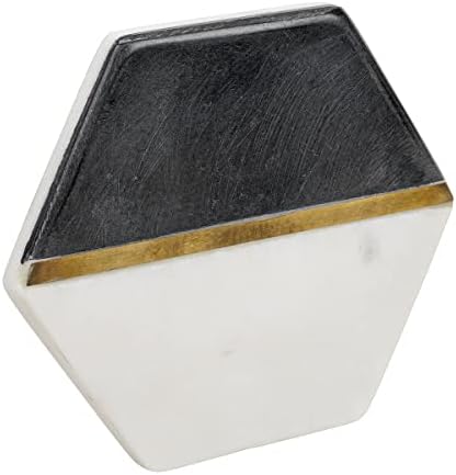תחתיות שיש משושה למשקאות-סט של 6 תחתיות מודרניות בעבודת יד-תחתיות שיש לבנות ושחורות עם שיבוץ פליז זהב למשקאות