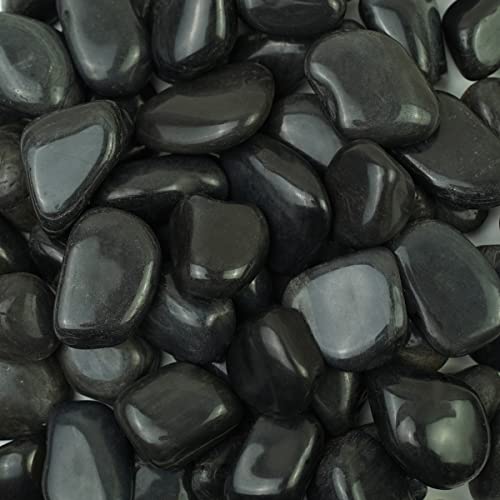 חלוקי נחל שחורים מלוטשים בגובה 1-2 אינץ', חלוקי נחל מלוטשים במשקל 5 פאונד, אבנים שחורות לגינון