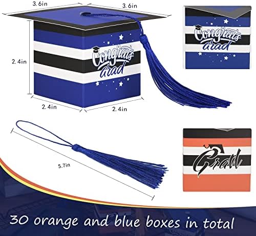 MGZTTHW קופסת מתנה לסיום סיום, 30 יחידות 2023 קופסאות סוכריות של כובע סיום עם גדילים, כתום כחול מזל
