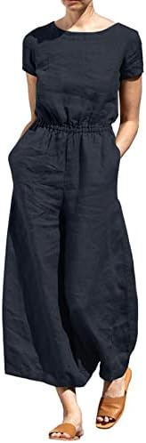 Kcjgikpok פלוס גודל רומפרים וסרבלים בגודל נשים בצבע אחיד של נשים מותניים גבוהים שרוול קצר המציג מכנסיים
