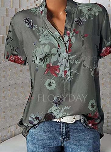 אופנת נשים אנגונוול פרחוני פרחים מודפסים עליון קיץ v צוואר שרוול קצר חולצות חולצות טוניקות חולצות