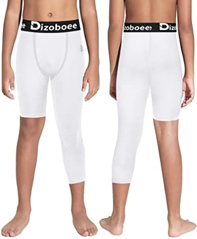 Dizoboee Boys Boys מכנסי דחיסה רגל אחת 3/4 חותלות לספורט לילדים טייץ כדורסל 2 חבילה