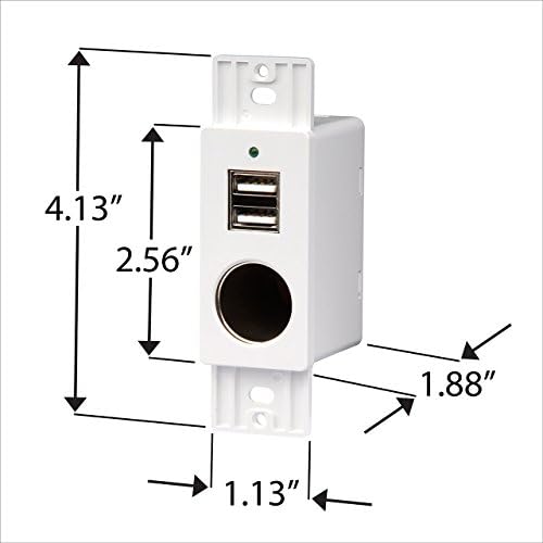 MANGADYNE WCP-12V-W קיר לבן קיר 2 יציאות טעינה USB ושקע חשמל 12V עם צלחת קיר כלול