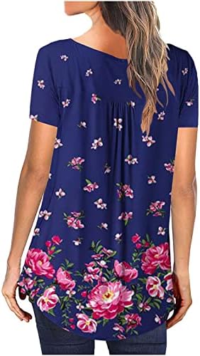 צמרות טוניקה של קיץ שורשיות לנשים צבעוני פרחים פרחים מעוקלים חולצת טי חולצה עגולה כפתור צוואר עגול חולצות