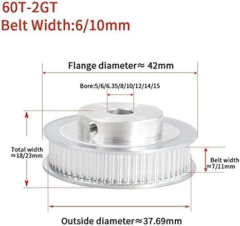2GT 60 שיניים GT2 גלגלת תזמון, נשא 5 ממ 6.35 ממ 8 ממ 10 ממ 12 ממ 14 ממ, לרוחב החגורה 6/9/10/15 ממ, משמש בגלגלת