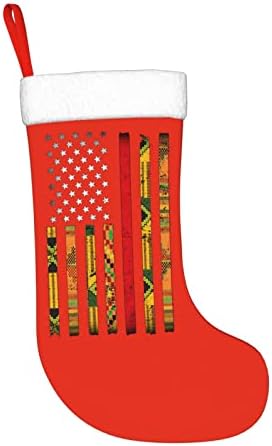 QG ZZX KENTE US דגל אפרו -אמריקני דגל חג המולד גרבי חג המולד גרביים אח תלויה גרב 18 אינץ 'קישוט חג
