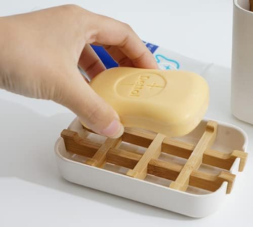 קופסת סבון סיבים במבוק של Woiwo 1 pcs עם עיצוב ניקוז יכולה להתפרק ולקל לניקוי קופסת סבון