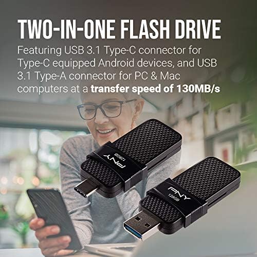 PNY 64GB Duo Link קישור USB 3.1 Type -C OTG כונן פלאש למכשירים ומחשבים אנדרואיד - אחסון נייד