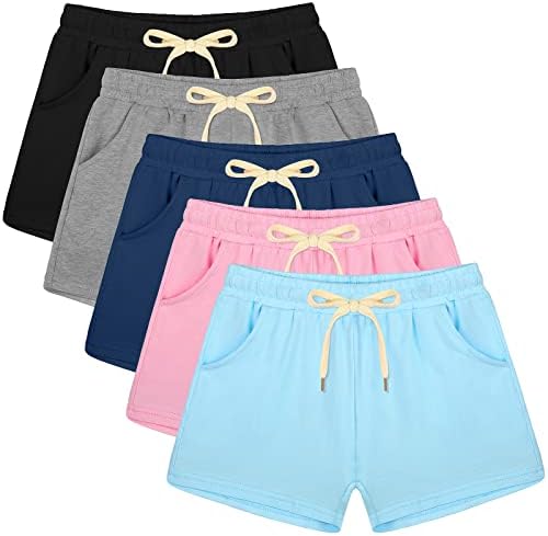 POROKA 5 חבילות בנות מכנסיים אתלטים קצרים ביצועים פעילים מכנסיים קצרים לילדים מכנסיים קצרים ספורט קיץ